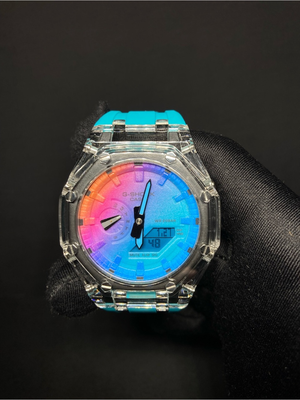 Custom G Shock Blue and Multi Color Ga 2100 Model